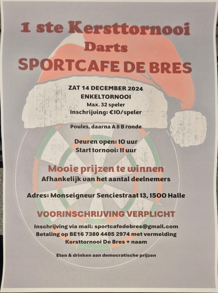 1ste Kersttornooi Darts Sportcafe De Bres