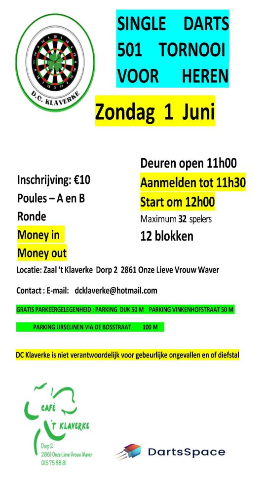 HEREN SINGLE DARTS 501 TORNOOI