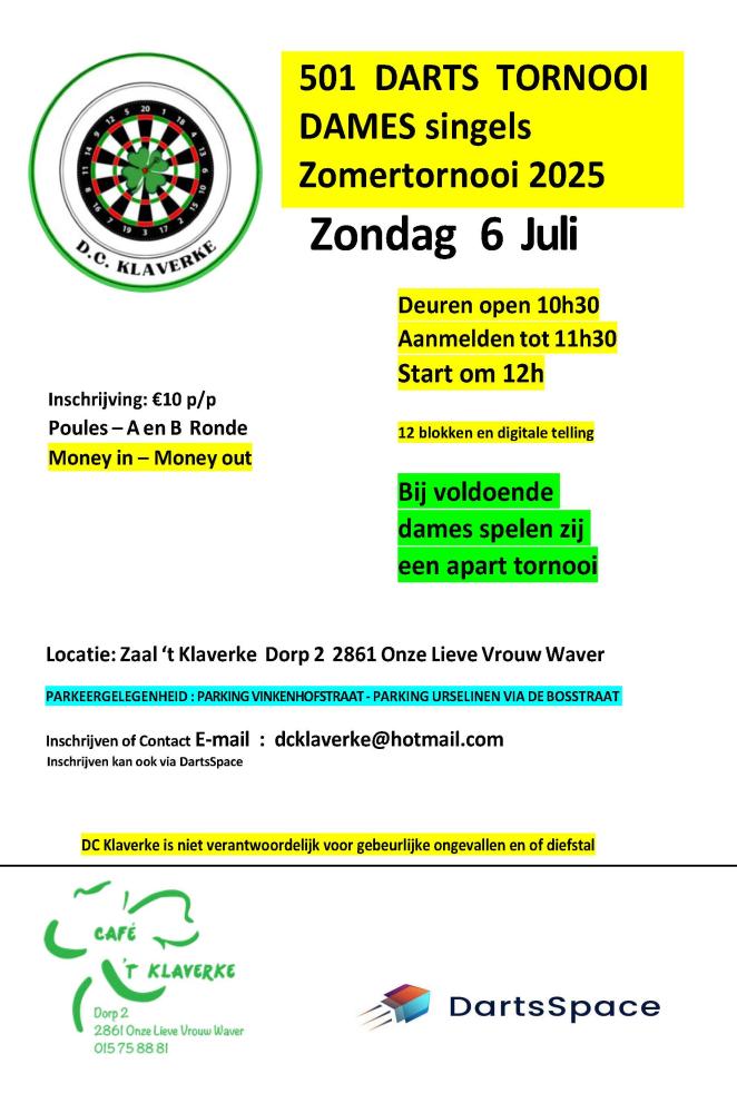 501  DARTS  TORNOOI   DAMES singels   Zomertornooi 2025