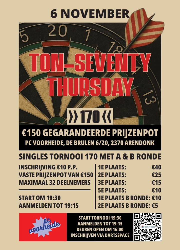Ton-Seventy Thursday 170 - €150 Gegarandeerde Prijzenpot