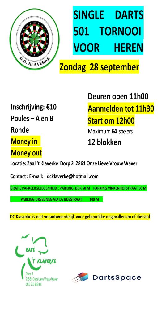 SINGLE DARTS 501 SEPTEMBER TORNOOI HEREN