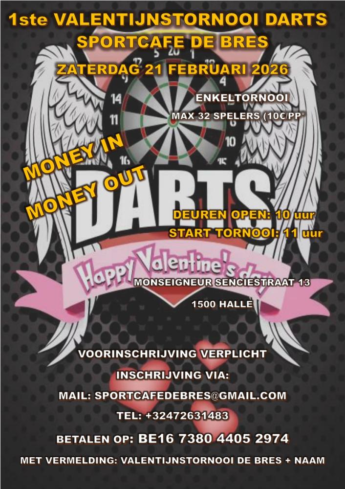 1ste valentijnstornooi darts - Sportcafe De Bres