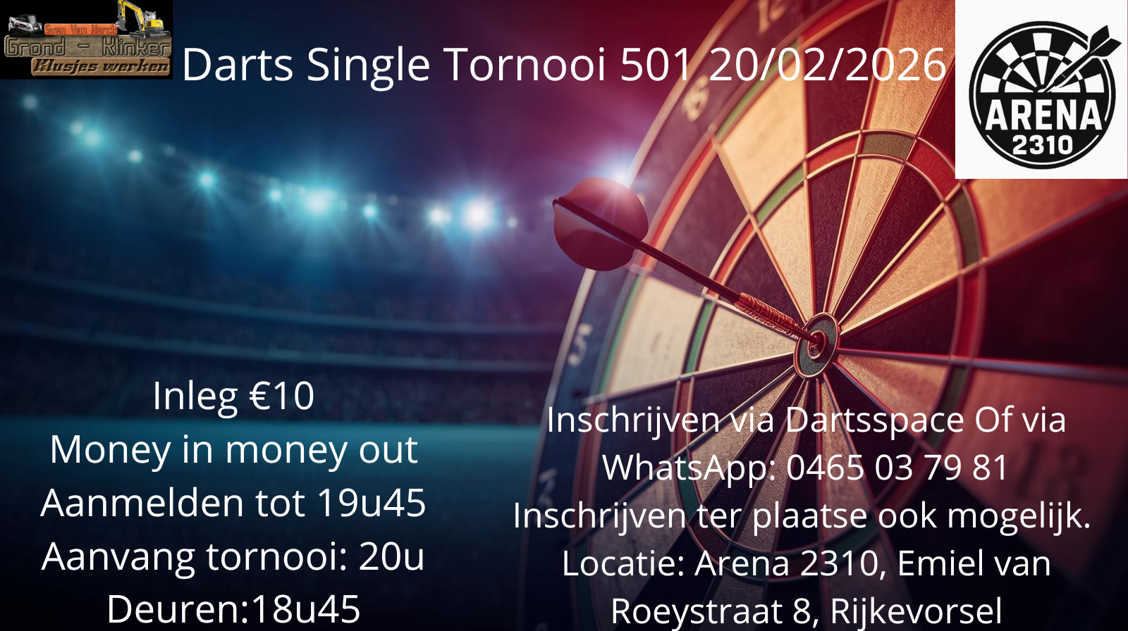 Single tornooi 501 money in money out 20/02/2026