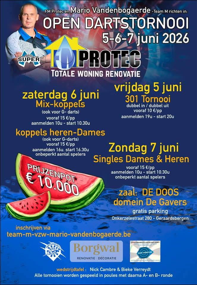 FM Protec en Mario Vandenbogaerde Open Dartstornooi