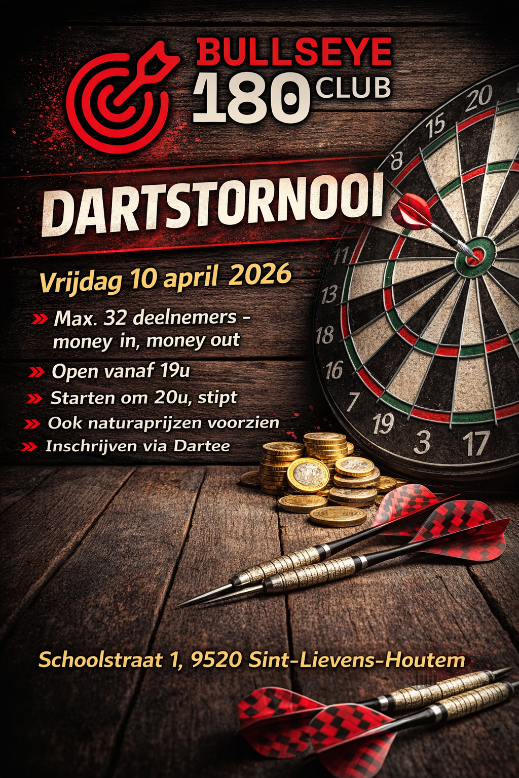 Dartstornooi - Bullseye 180 Club VZW