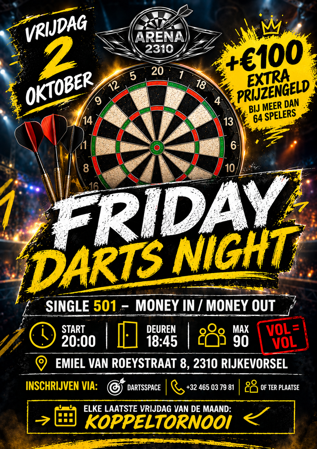 Vrij 2 Okt 501 single tornooi money in money out